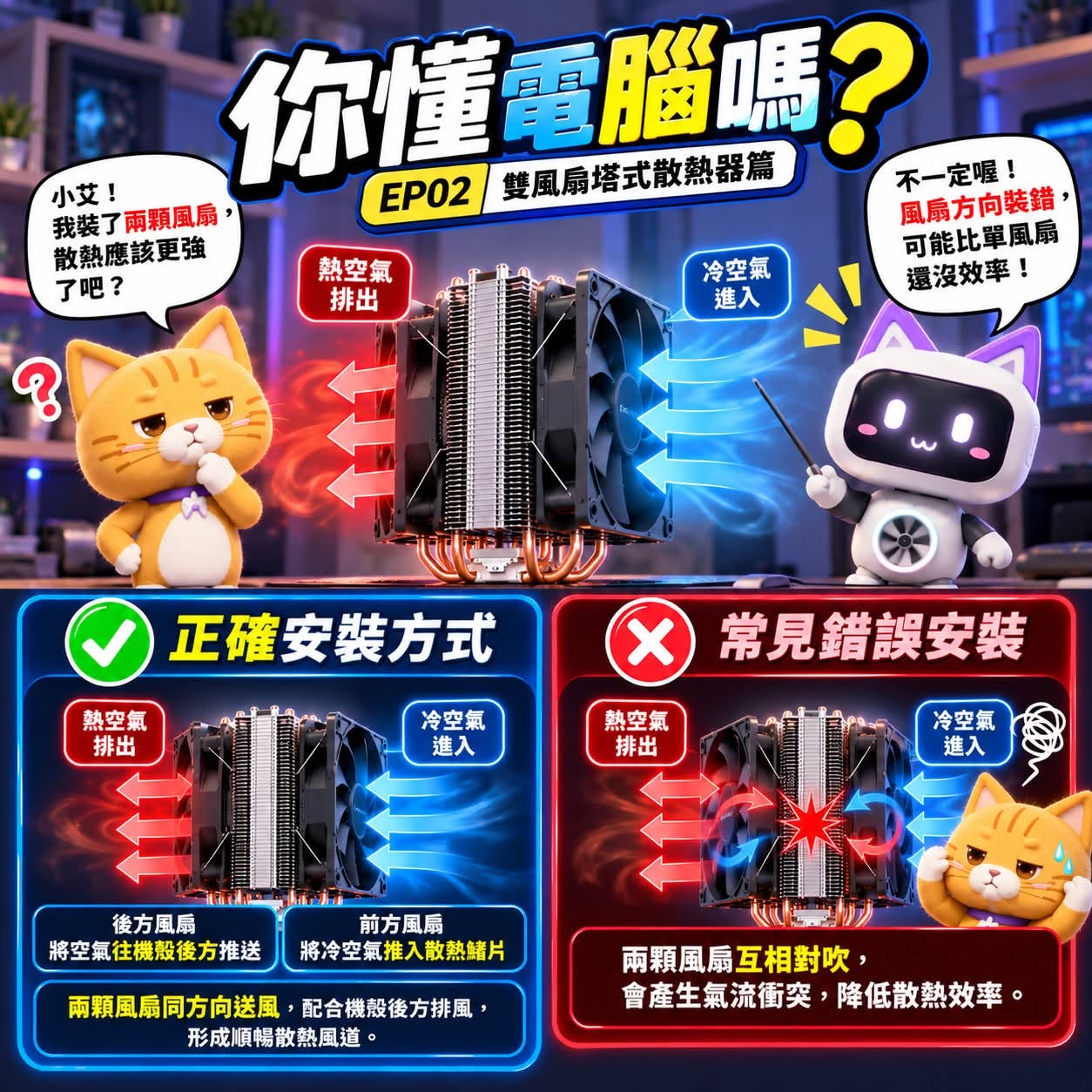 【你懂電腦嗎?完整版】EP02|雙風扇塔式散熱器篇:風扇方向裝對了嗎?
